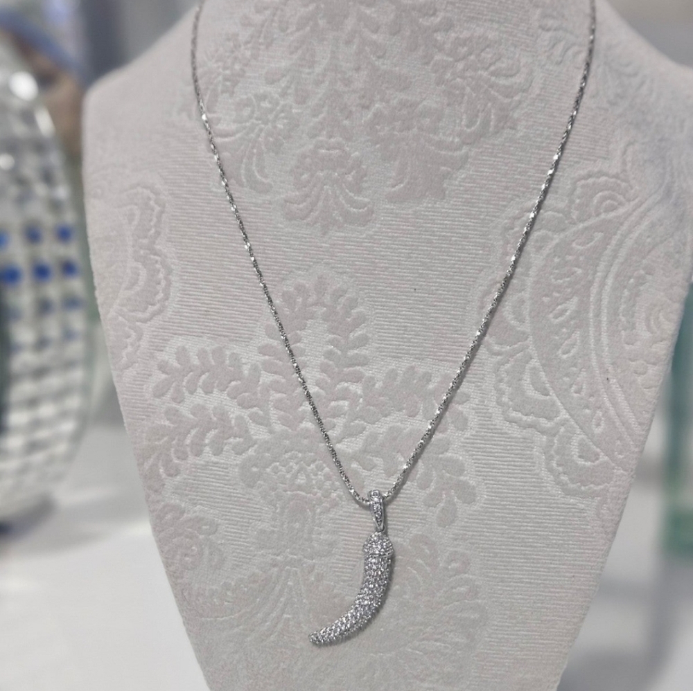 Women Silver Horn Diamond Necklace